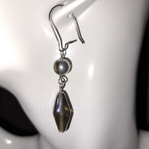 Elegant Handmade Iridescent Silver Drop Fancy Glass Earrings in Stainless Steel